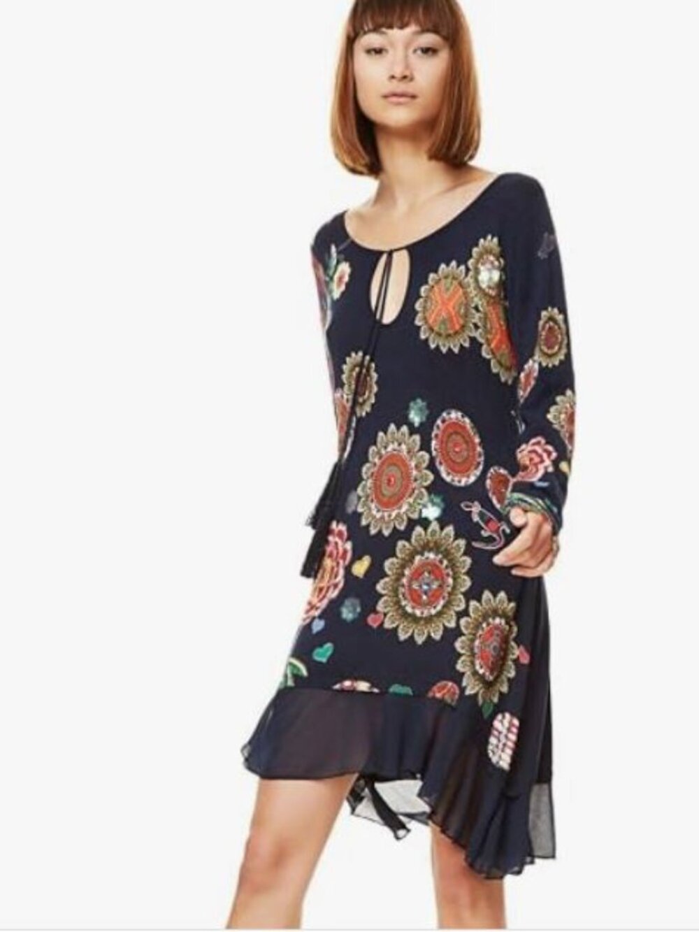 NWT Desigual Donovan Mini Dress Top XL Marine Floral Beaded Sequin Y2K Artsy